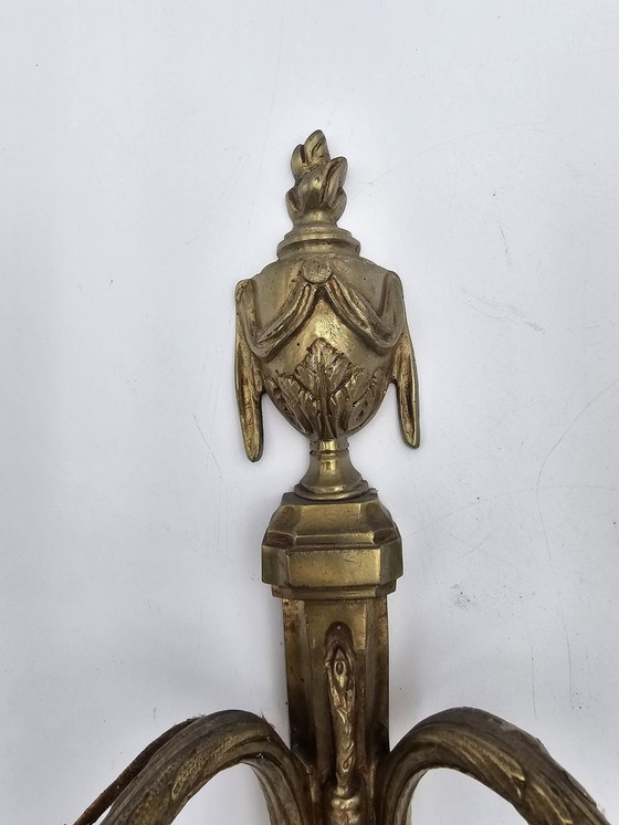 Image 1 of Paar antieke bronzen wandlampen Louis Xvi stijl