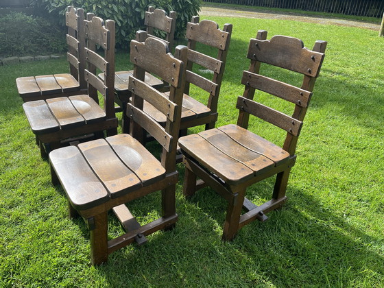 Image 1 of 6x Vintage zware eiken eetkamerstoelen