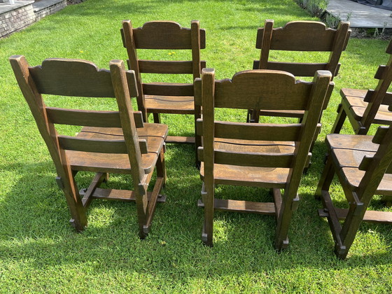 Image 1 of 6x Vintage zware eiken eetkamerstoelen