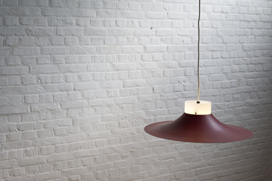 Image 1 of Deense rood metaal en opaal plastic hanglamp, 1960'S