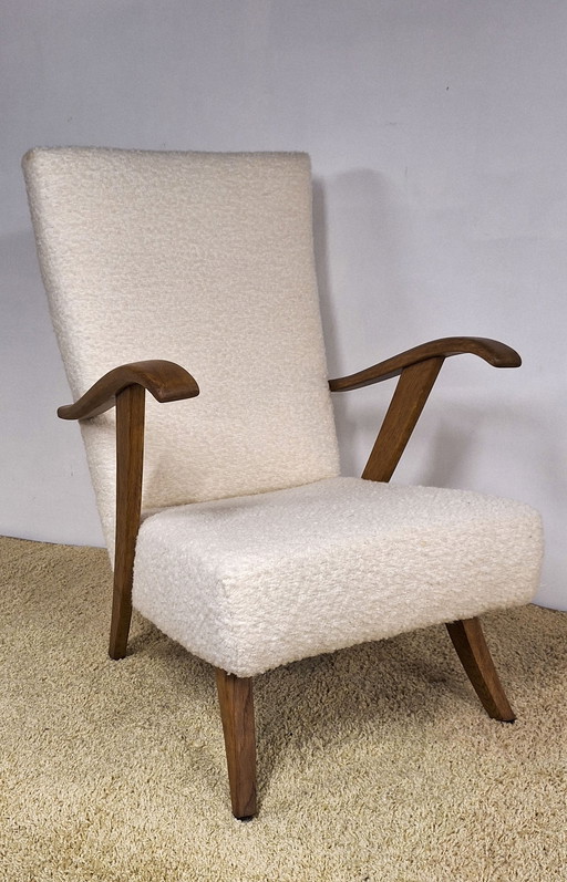 Vintage Fauteuil In Witte Bouclette