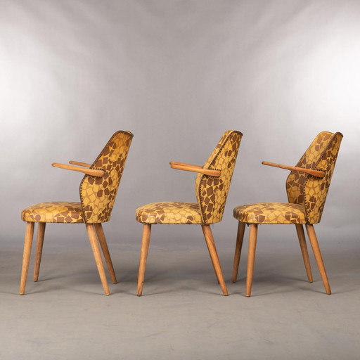 Deense vinyl stoelen 70s, set of 3 – eetkamerstoelen, Plastic, Mid Century Modern (photo 2 of 12)