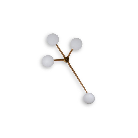 Image 1 of Vintage messing en opaline wandlamp van Angelo Lelli voor Arredoluce