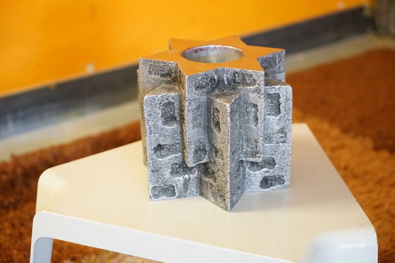 Image 1 of Brutalistische vintage kandelaar van massief aluminium, jaren 1960