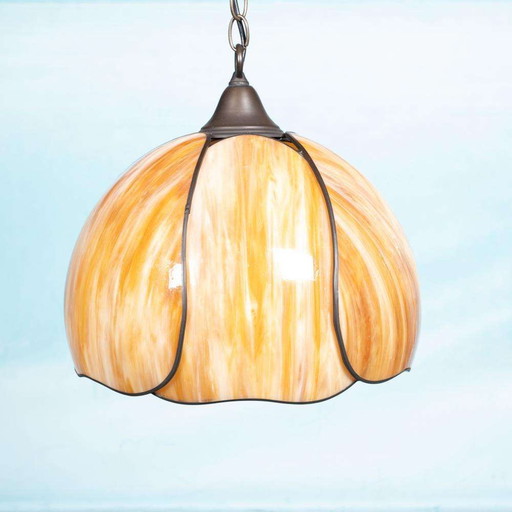 Glazen Japandi hanglamp gemarmerd glas, bohemian chic