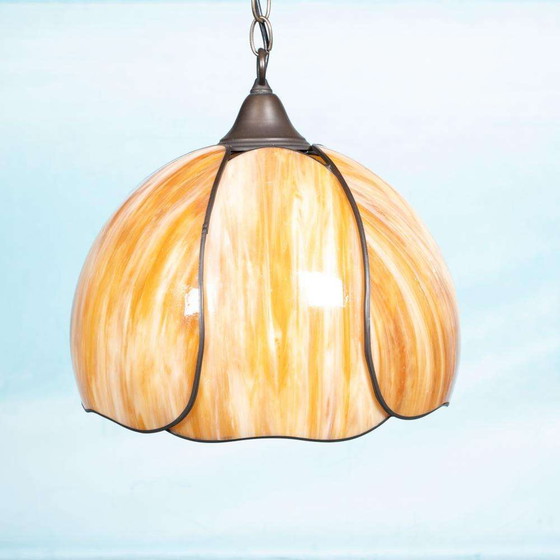 Image 1 of Glazen Japandi hanglamp gemarmerd glas, bohemian chic