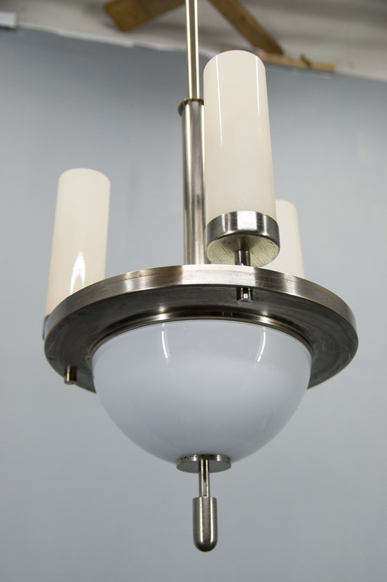 Image 1 of Art Deco buisvormige vernikkelde kroonluchter, 1920S, gerestaureerd