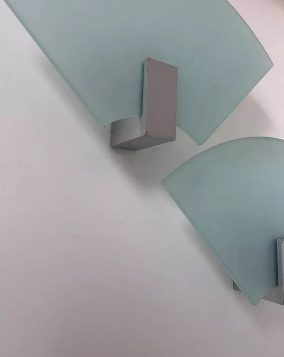 Image 1 of 2X Vintage wandlamp in gezandstraald glas, Italië 1980