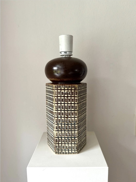 Image 1 of Tafellamp Haico Nitzsche Søholm Steengoed, Vintage Keramische Lampvoet, Søholm Stentøj Denemarken, Zeshoekig, Handgemaakt, 1970S