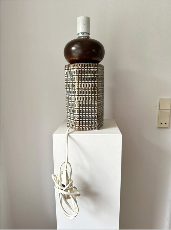 Image 1 of Tafellamp Haico Nitzsche Søholm Steengoed, Vintage Keramische Lampvoet, Søholm Stentøj Denemarken, Zeshoekig, Handgemaakt, 1970S