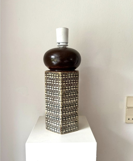 Tafellamp Haico Nitzsche Søholm Steengoed, Vintage Keramische Lampvoet, Søholm Stentøj Denemarken, Zeshoekig, Handgemaakt, 1970S