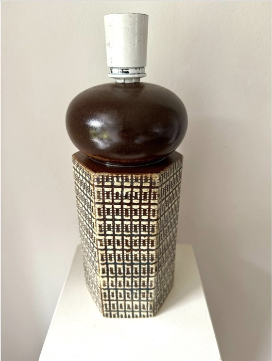 Image 1 of Tafellamp Haico Nitzsche Søholm Steengoed, Vintage Keramische Lampvoet, Søholm Stentøj Denemarken, Zeshoekig, Handgemaakt, 1970S