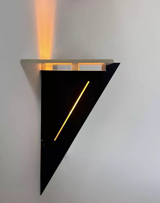 Image 1 of 2X D'Applique Vintage, Métal Laqué Noir Et Verre, Sce Frankrijk 1980