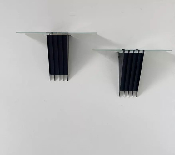 Image 1 of 2X D'Applique Vintage, Métal Laqué Noir Et Verre, Sce Frankrijk 1980