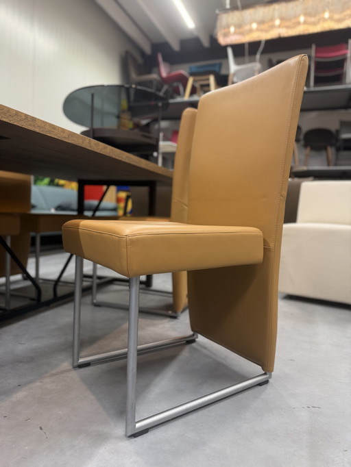 4 Rolf Benz 7400 Eetkamerstoelen Camel Leer 