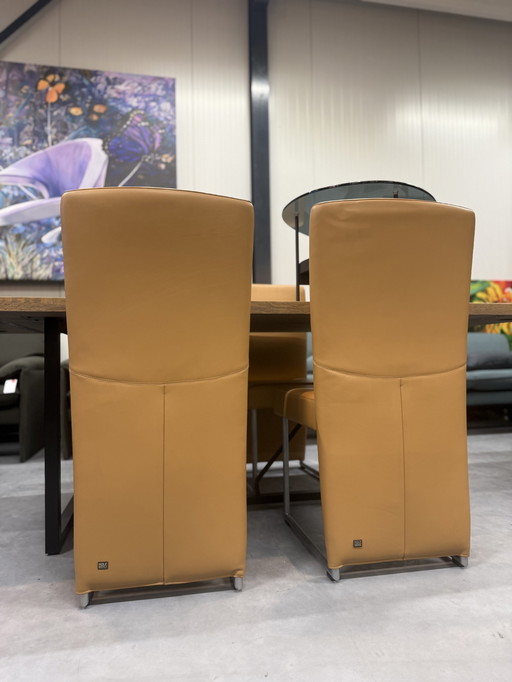 4 Rolf Benz 7400 Eetkamerstoelen Camel Leer 