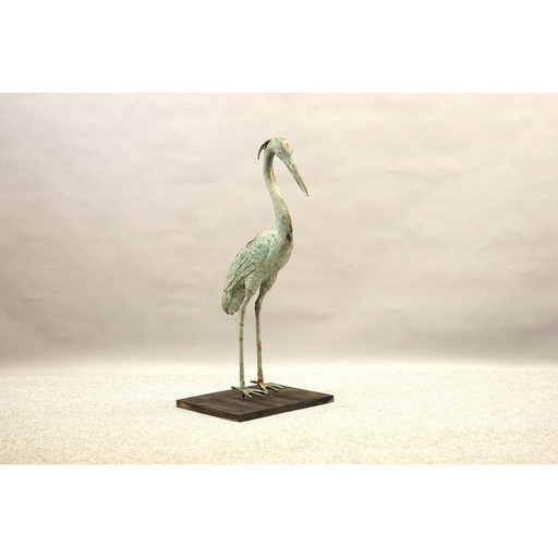 Vintage kraanvogel sculptuur van messing en brons, Duitsland 1960