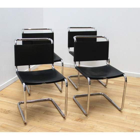 Image 1 of Set van 4 vintage B33 verchroomd aluminium en leren stoelen van Marcel Breuer, 1960