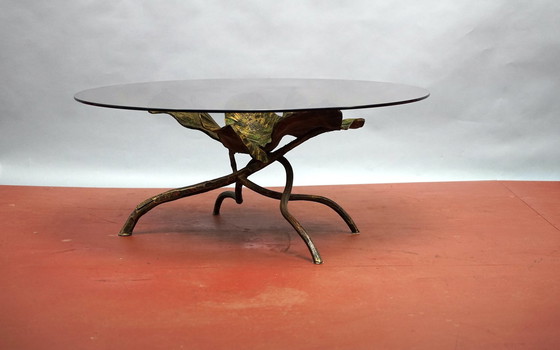 Image 1 of Vintage Hollywood Regency bladvormige salontafel van Metaal en Glas