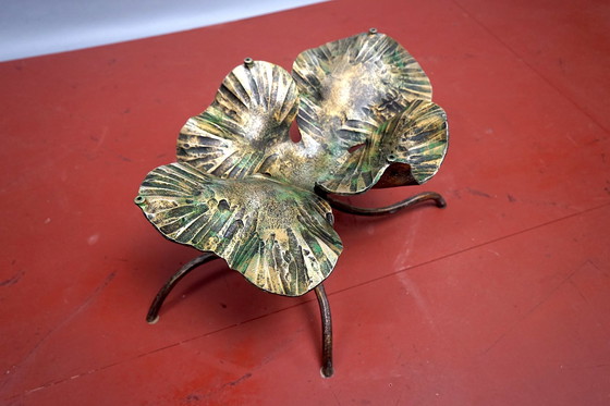 Image 1 of Vintage Hollywood Regency bladvormige salontafel van Metaal en Glas