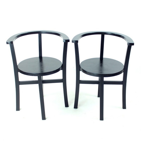 Image 1 of Set van 4 vintage zwart eiken eetkamerstoelen, Tsjecho-Slowakije 1930