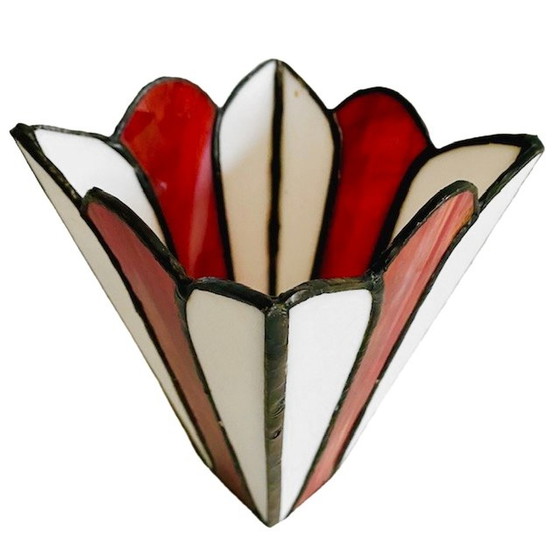 Image 1 of Vintage glas in lood vaas bloem rood wit