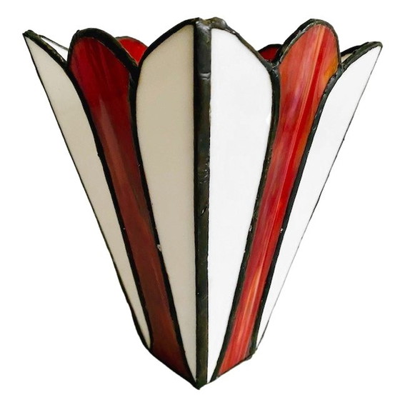 Image 1 of Vintage glas in lood vaas bloem rood wit