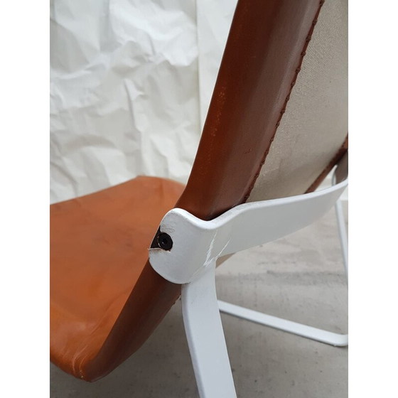 Image 1 of Vintage stalen leren safari stoel