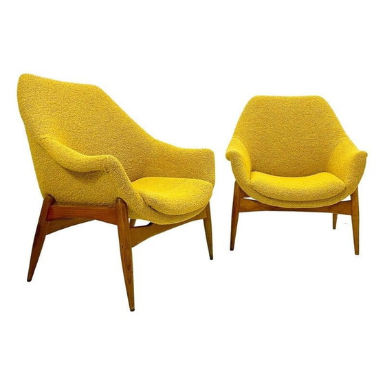 Image 1 of Mid Century paar gele stoffen fauteuils van Julia Gaubek, Hongarije 1950