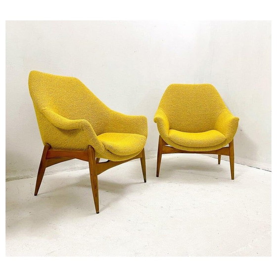 Image 1 of Mid Century paar gele stoffen fauteuils van Julia Gaubek, Hongarije 1950