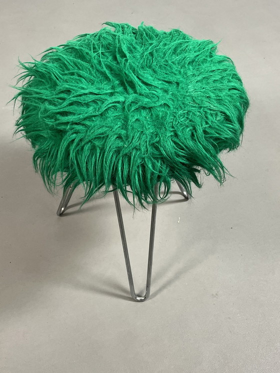 Image 1 of Seventies Haarspeld Kruk Pluizig Chromen Haarspeld Poten