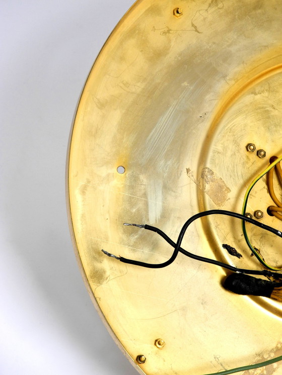 Image 1 of Prachtige grote messing Palwa plafond- of wandlamp uit 1970 met gefacetteerde kristallen stenen