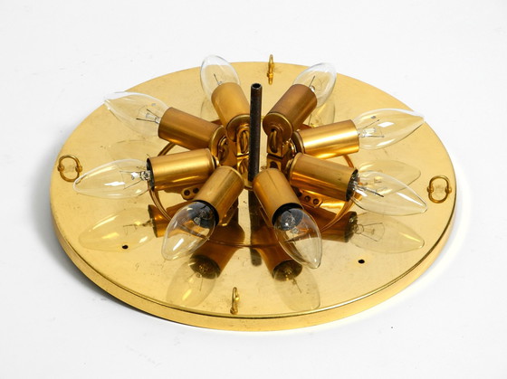 Image 1 of Prachtige grote messing Palwa plafond- of wandlamp uit 1970 met gefacetteerde kristallen stenen