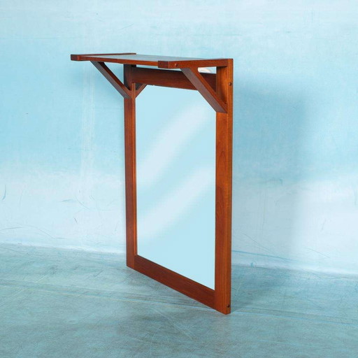 Vintage Deens design halspiegel teakhout 60s midmod mirror