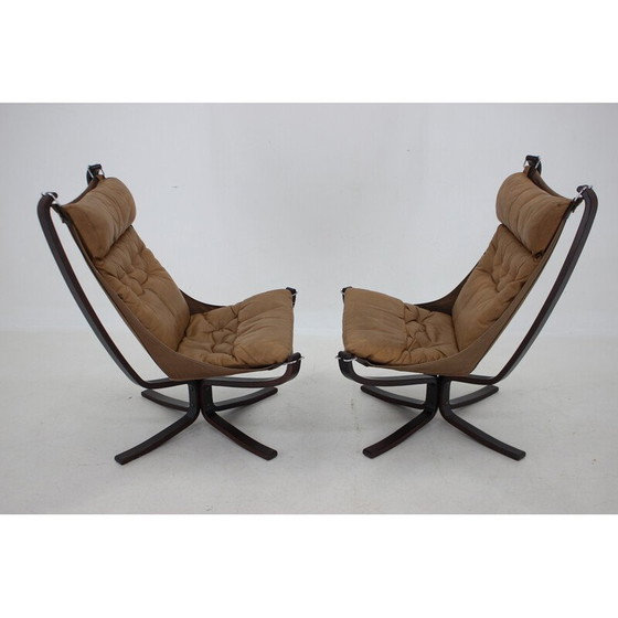 Image 1 of Paar vintage Falcon fauteuils in leer van Sigurd Ressell voor Vatne Møbler, Noorwegen 1970