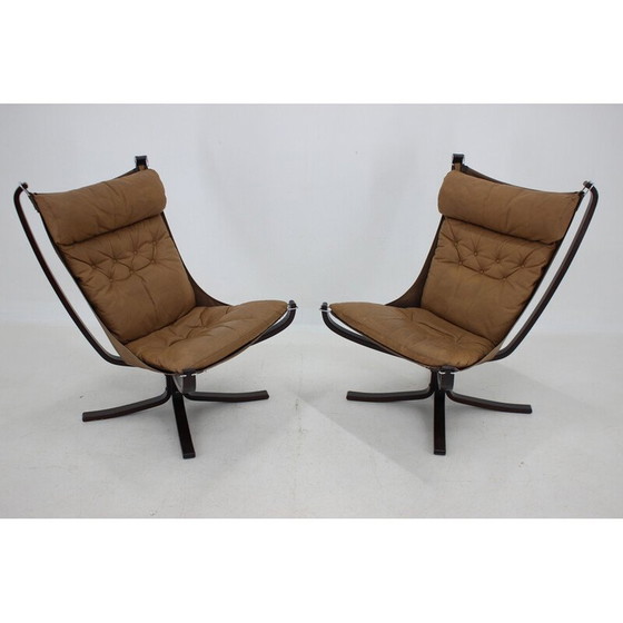 Image 1 of Paar vintage Falcon fauteuils in leer van Sigurd Ressell voor Vatne Møbler, Noorwegen 1970