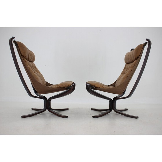Image 1 of Paar vintage Falcon fauteuils in leer van Sigurd Ressell voor Vatne Møbler, Noorwegen 1970