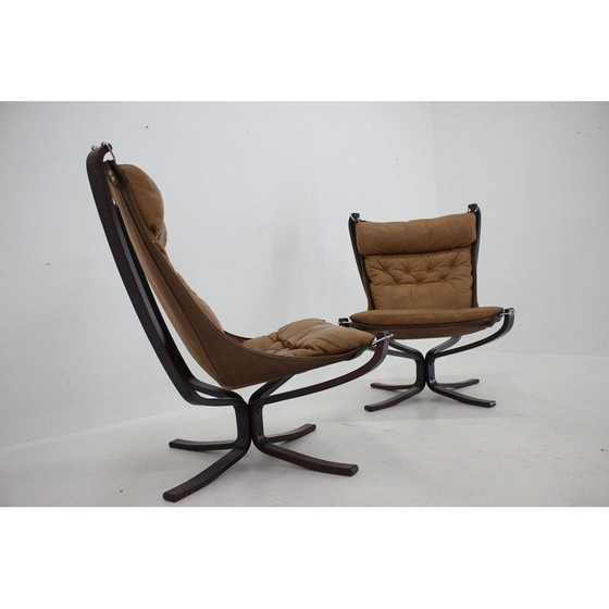 Image 1 of Paar vintage Falcon fauteuils in leer van Sigurd Ressell voor Vatne Møbler, Noorwegen 1970