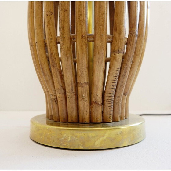 Image 1 of Paar grote vintage messing en bamboe tafellampen