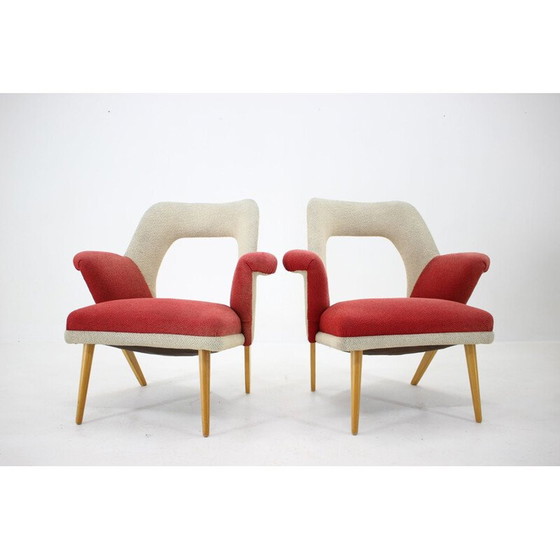 Image 1 of Paar witte en rode mid century fauteuils, jaren 1960