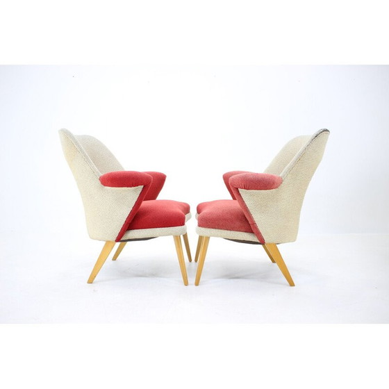 Image 1 of Paar witte en rode mid century fauteuils, jaren 1960
