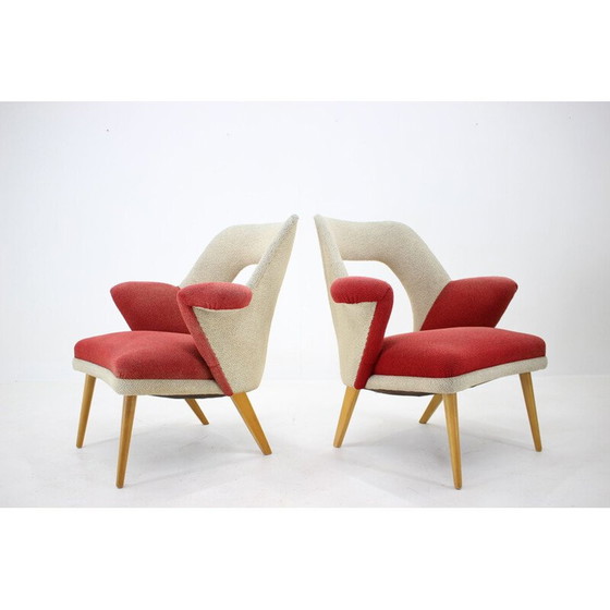Image 1 of Paar witte en rode mid century fauteuils, jaren 1960