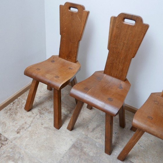 Image 1 of Set van 6 vintage massief houten stoelen, België 1970