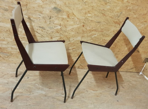 2X moderne ijzeren & houten boemerang eetkamerstoelen, 1960S