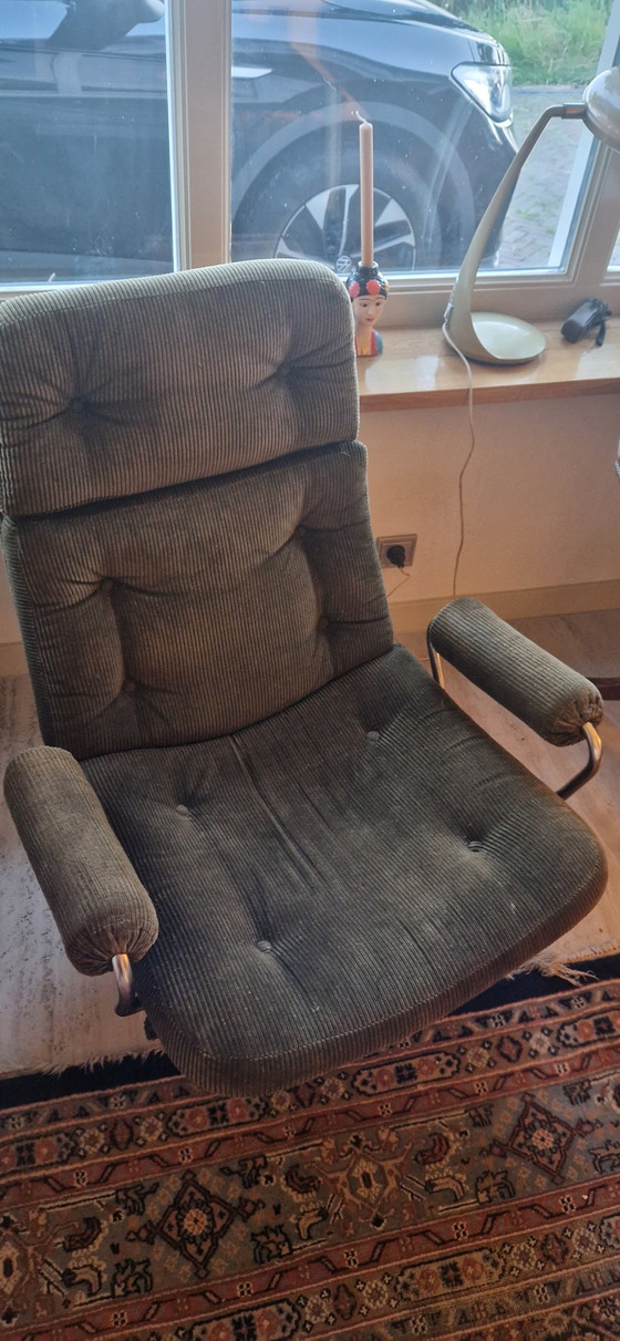 Image 1 of Vintage groene relax draai fauteuil