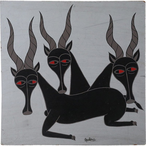 Image 1 of Vintage olieverfschilderij van Salum Mussa, Tanzania 1970