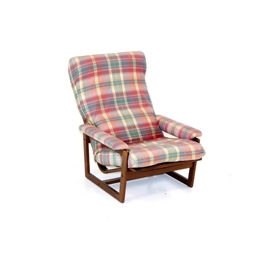Vintage geruite fauteuil in beukenhout en katoen, Zweden 1970