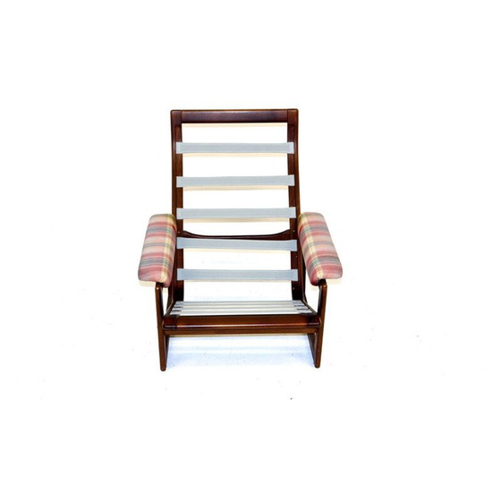 Image 1 of Vintage geruite fauteuil in beukenhout en katoen, Zweden 1970
