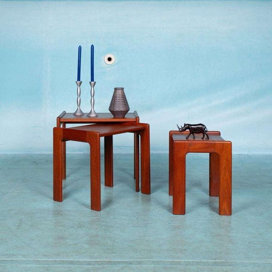 Image 1 of Space age bijzettafels teak Danish vintage nesting tables