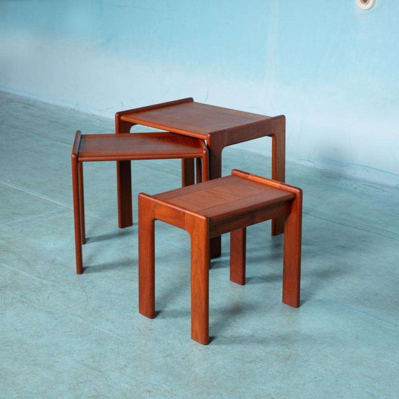 Image 1 of Space age bijzettafels teak Danish vintage nesting tables